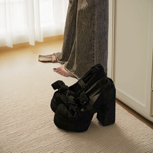 温柔厚底配裙子高跟鞋 女2024款 结粗跟玛丽珍单鞋 网红爆款