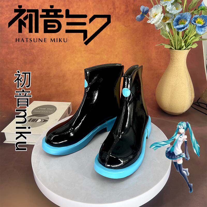 初音未来 MIKUcosplay鞋漆皮靴子少女萝莉动漫漫展演出鞋定制