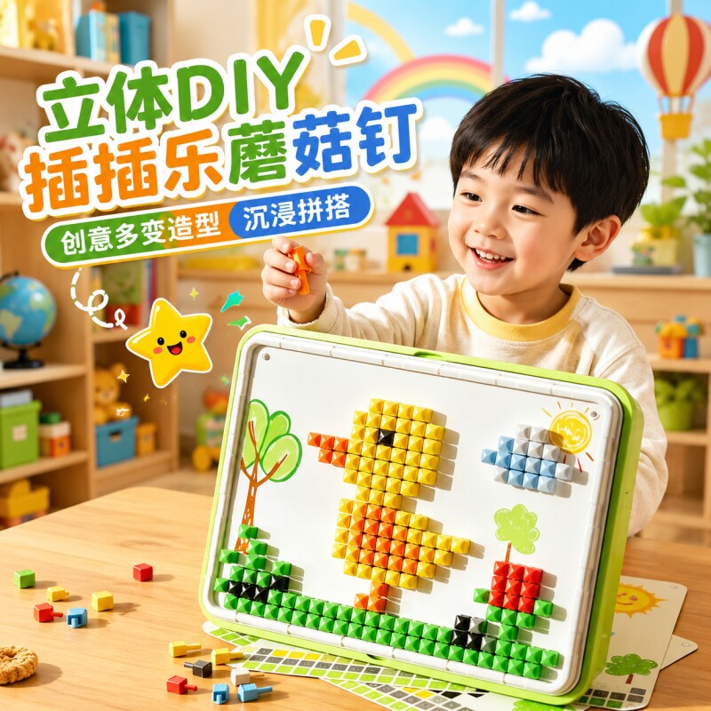 3D蘑菇钉儿童DIY益智拼图玩具
