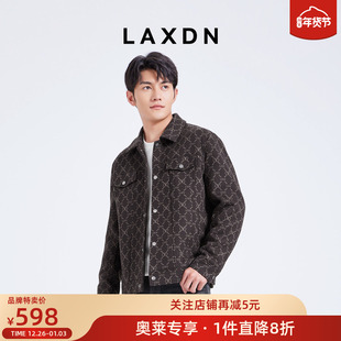 莱克斯顿工装夹克男24秋冬款商务通勤休闲满身印花翻领茄克衫外套