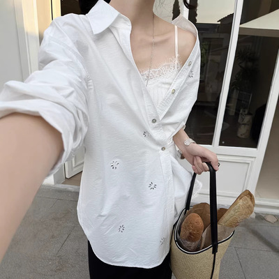 GRACETINAHOO春新法式浪漫简约烫钻肌理廓形慵懒百搭衬衫CSA940