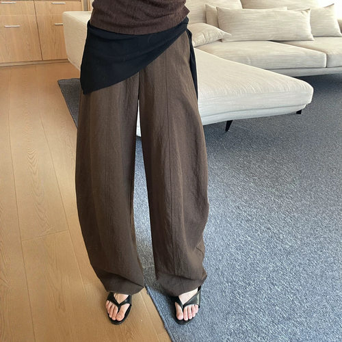 HOO秋季女装高级感法式羊毛立裁分割极简通勤百搭休闲裤ka6223