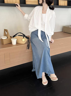 GRACETINAHOO春新法式复古拼接刺绣飘带简约廓形慵懒衬衫CSA973