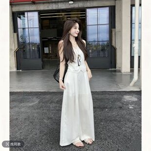 晓溪服饰夏季新款高级感显瘦无袖马甲阔腿裤时尚慵懒套装
