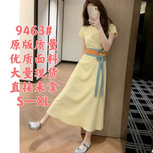 法式气质黄色连衣裙女26夏季新款特别漂亮掐腰小个子巨好看长裙子