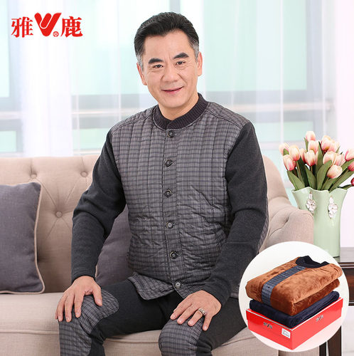 雅鹿男女士加绒加厚老人保暖内衣