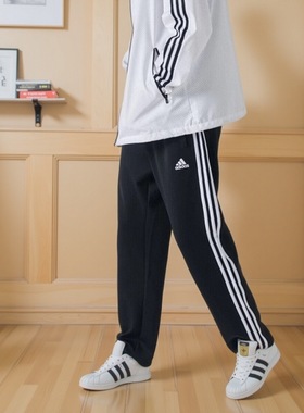 Adidas阿迪达斯秋新款黑色直筒裤男女休闲长裤运动裤子TR30PR-BW