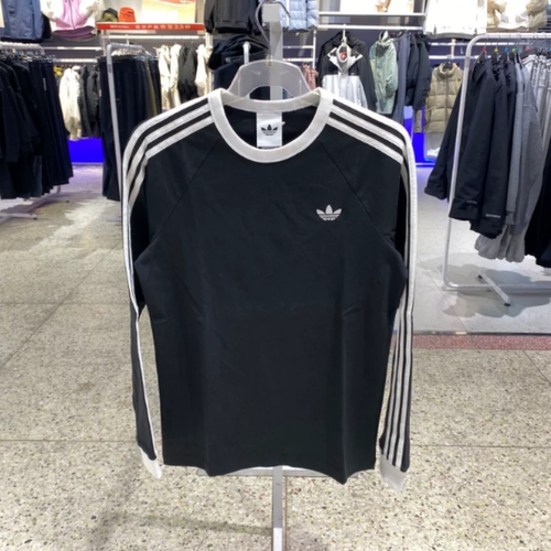 阿迪达斯三叶草2026夏季新款男子纯棉休闲黑色运动长袖T恤KE3546