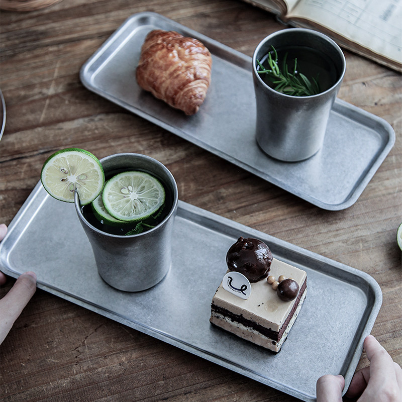 复古做旧工业风食品级不锈钢餐用托盘长方形餐盘甜品盘餐厅咖啡厅,餐饮具,餐用托盘,淘宝优惠券,粉丝福利购,淘宝优惠卷
