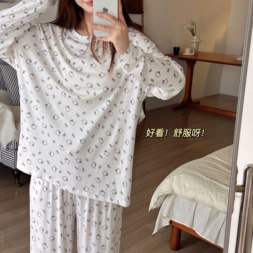 KT猫莫代尔女睡衣套装长袖长裤