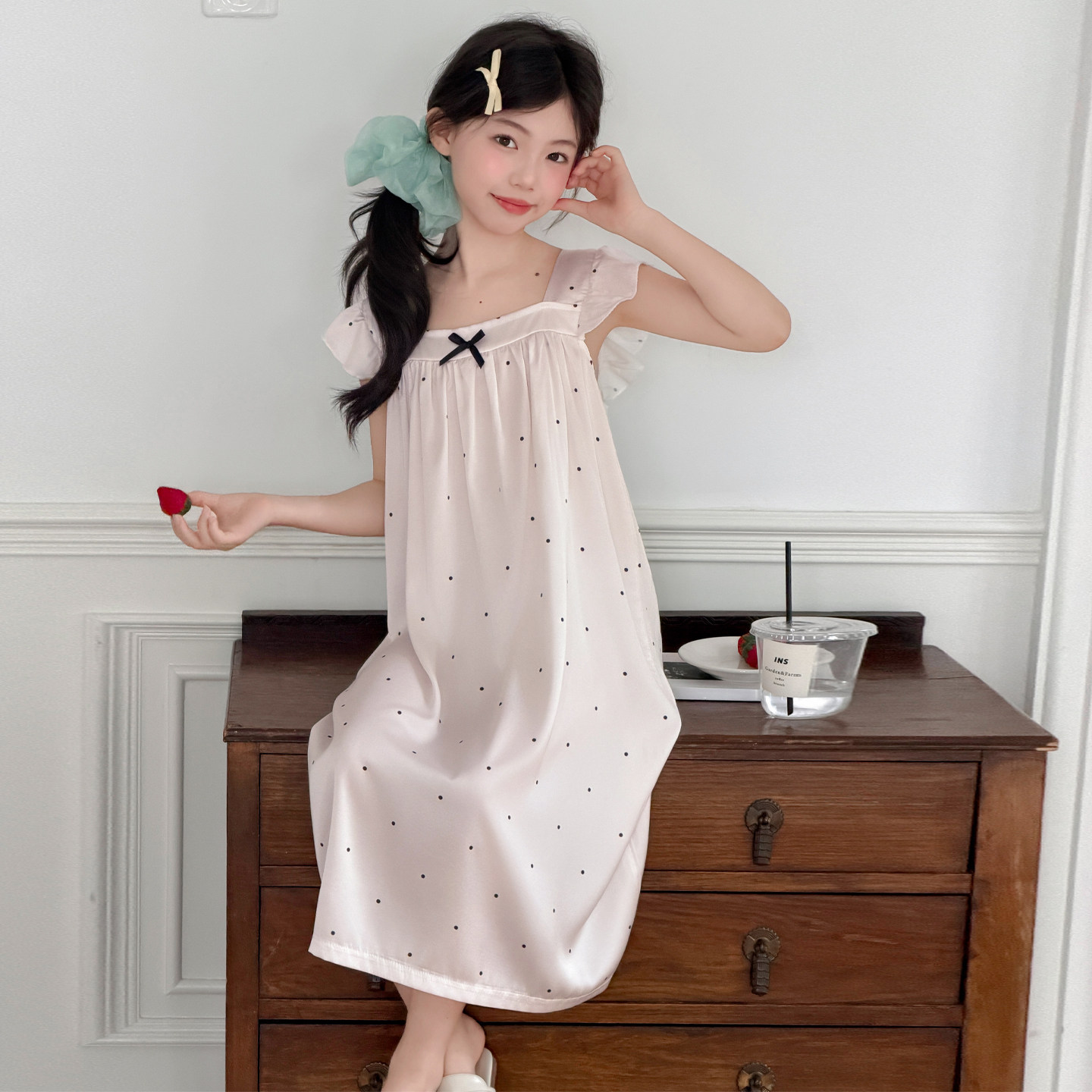 女童睡裙夏季新款中大儿童冰丝吊带裙小女孩薄款睡衣家居服空调服