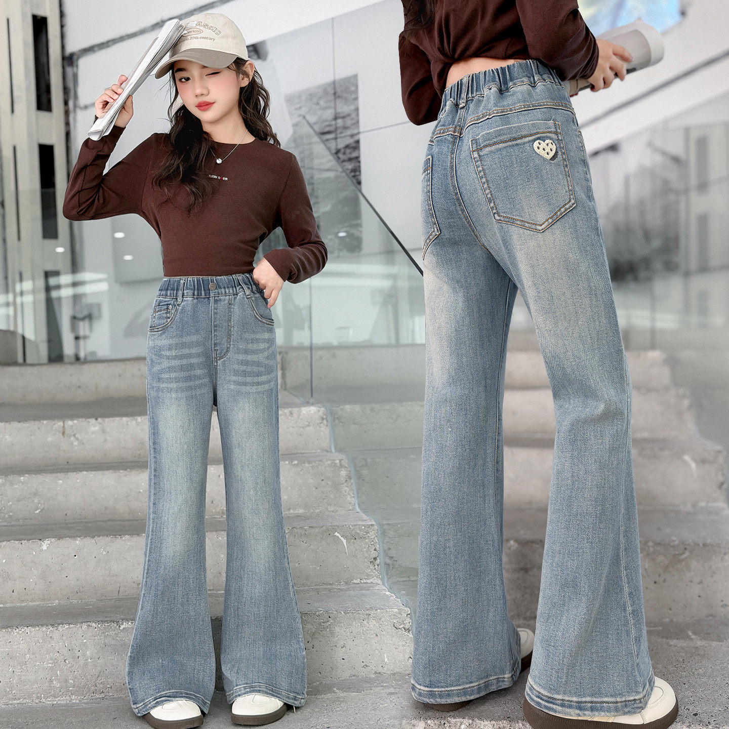 儿童春秋装喇叭裤韩版女童洋气修身牛仔裤中大童时尚显瘦微喇长裤,童装/婴儿装/亲子装,裤子,淘宝优惠券,粉丝福利购,淘宝优惠卷