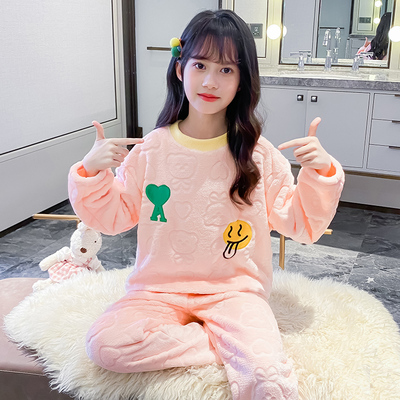 女童秋冬睡衣珊瑚绒家居服套装