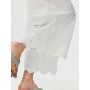 纯棉刺绣蕾丝度假风白色阔腿裤 Wild 「海岸蔷薇」 野裁 Trims