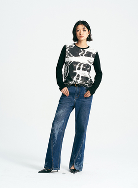 Wild Trims 野裁「断桥残雪」雪地激光烧花复古牛仔裤