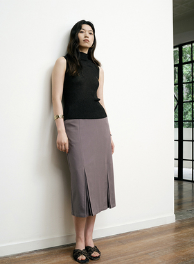 Wild Trims 野裁 「翻页相簿」 打褶修身百搭灰色H型通勤中半裙