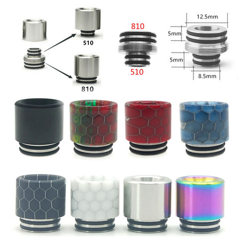 510  810 二合一 吸嘴不锈钢彩虹色滴嘴 防炸油钢网drip tip