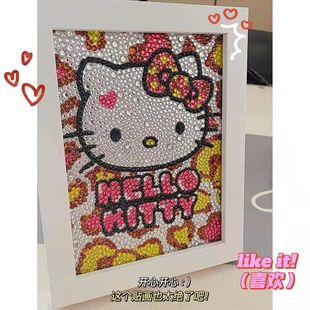 手工成品凯蒂猫钻石画hellokitty钻石画满钻粉色kt猫卡通钻石贴画