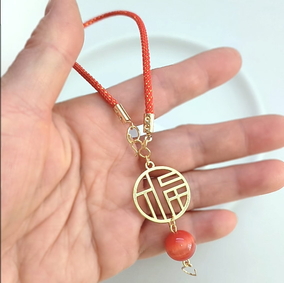大福字活扣挂绳龙虾扣挂饰件半成品车载汽车后视镜钩织公仔玩偶