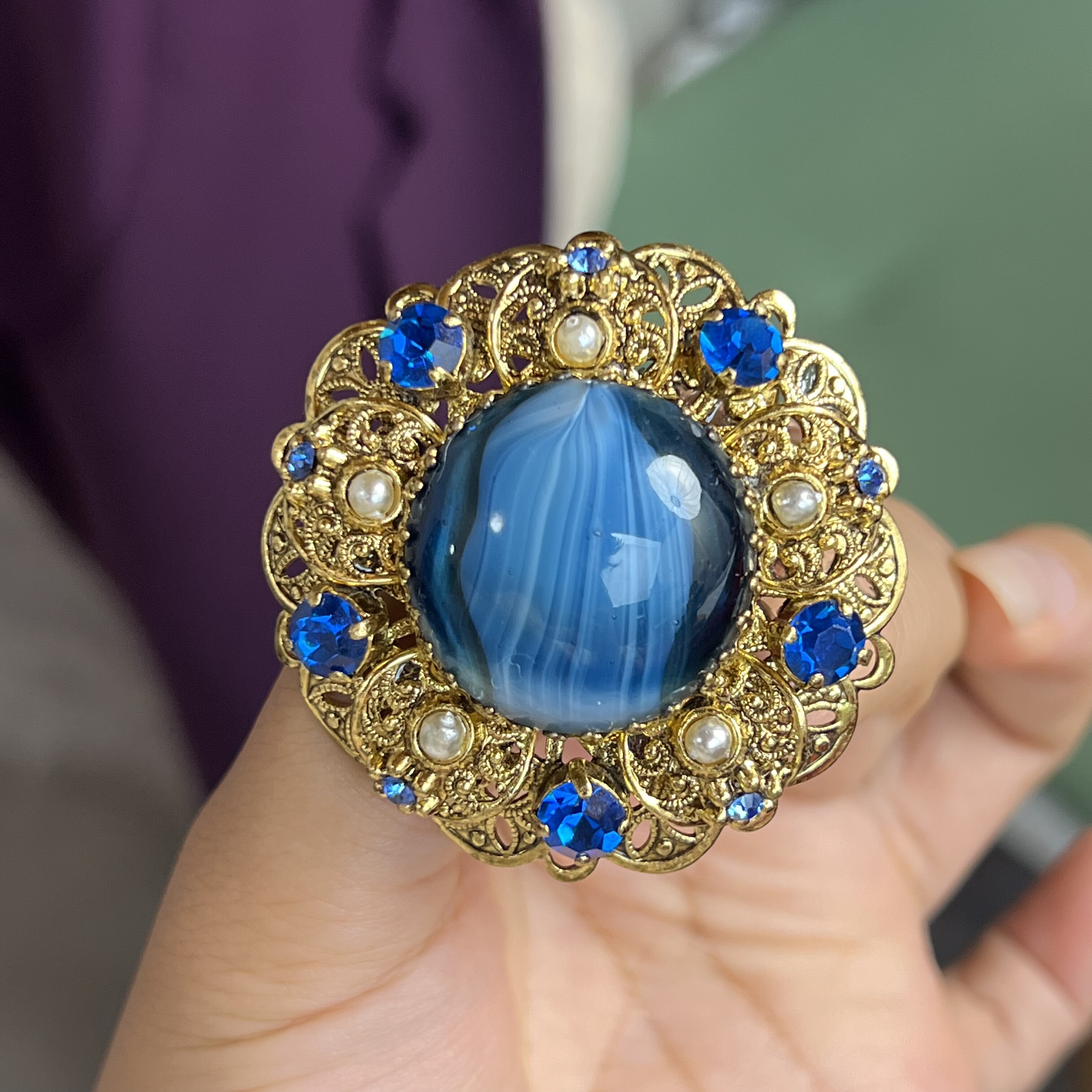 中古vintage 西德 云纹琉璃 复古宫廷风胸针
