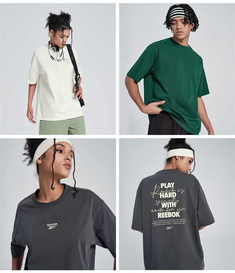 Reebok锐步夏季情侣款时尚简约针织短袖 男女运动休闲印花圆领T恤