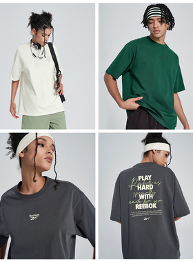 Reebok锐步夏季情侣款时尚简约针织短袖 男女运动休闲印花圆领T恤