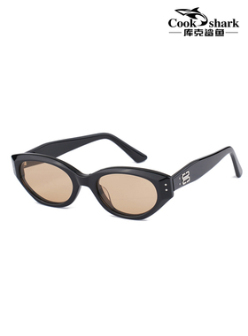 库克鲨鱼防紫外线窄框复古墨镜女