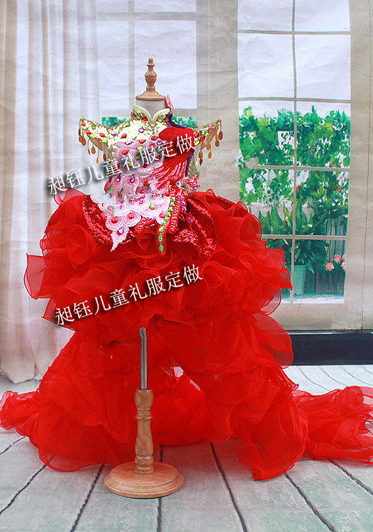 新款儿童独唱演出服闪亮主持礼服个性舞台女童演出模特走秀服装