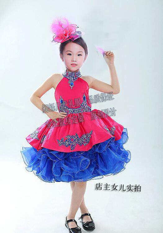 新中式儿童独唱演出服闪亮主持礼服个性舞台女童演出模特走秀服装