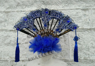 青花瓷头饰舞台夸张头饰模特大赛头饰展示服装走秀新款