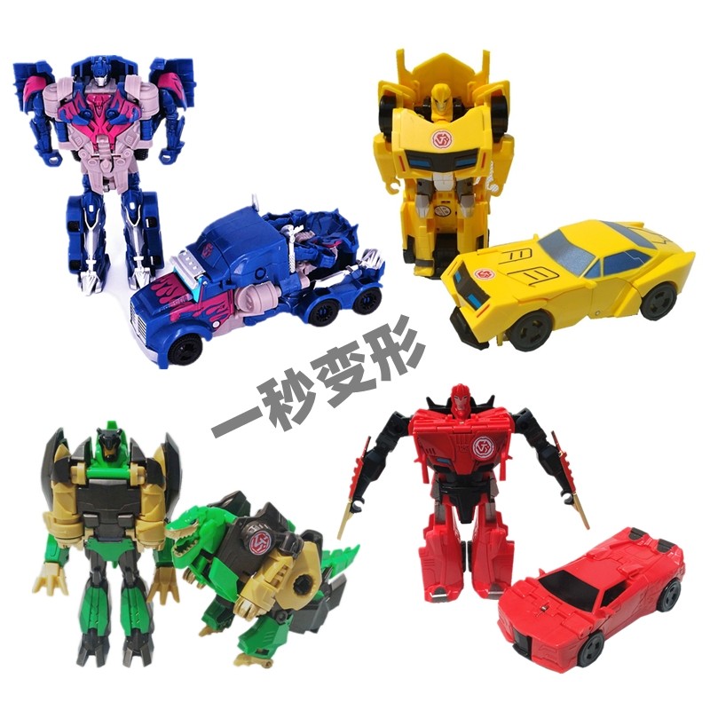 一步简单变形机器人 汽车战士机器人3岁轻松迷你一键变形玩具汽车