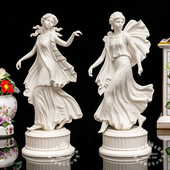 英国制Wedgwood 1993 白色跳舞丰收女神限量陶瓷娃娃收藏摆件两件