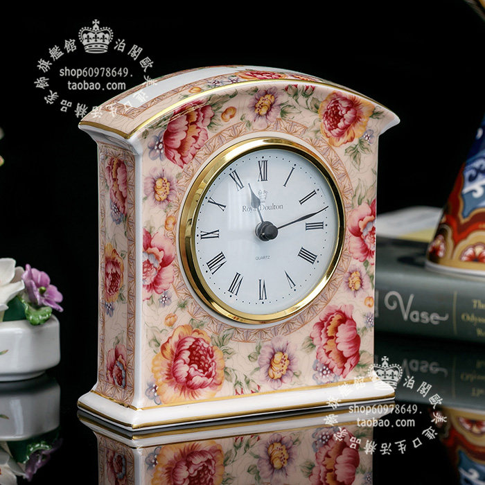 英国 Royal Doulton 1995 皇家玫瑰欧式茶几装饰骨瓷时钟桌钟座钟
