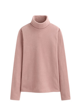 lativ诚衣春秋女摇粒绒双面绒长袖T恤套头上衣纯色高领修身打底衫