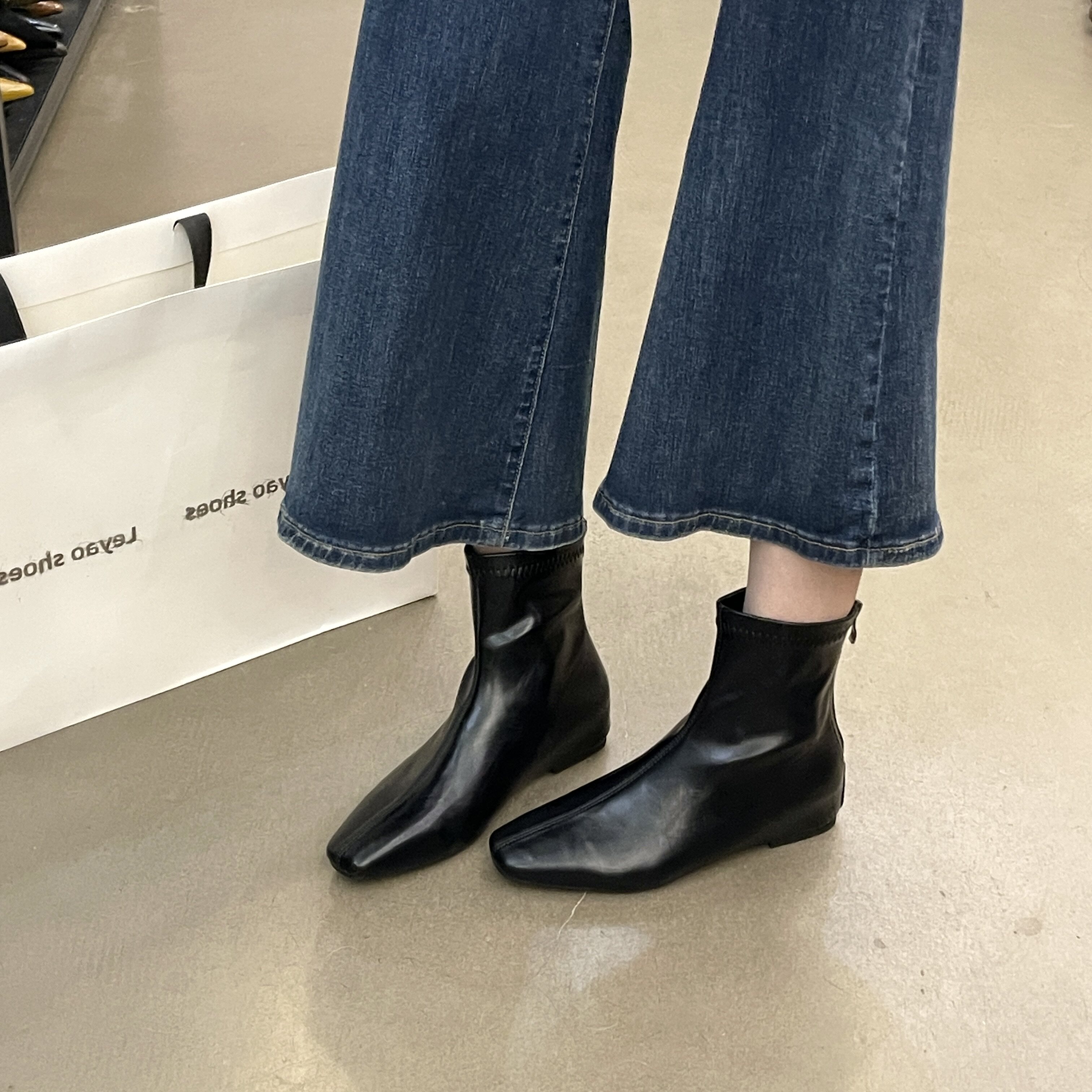 冬季韩版方头内增高瘦瘦女短靴