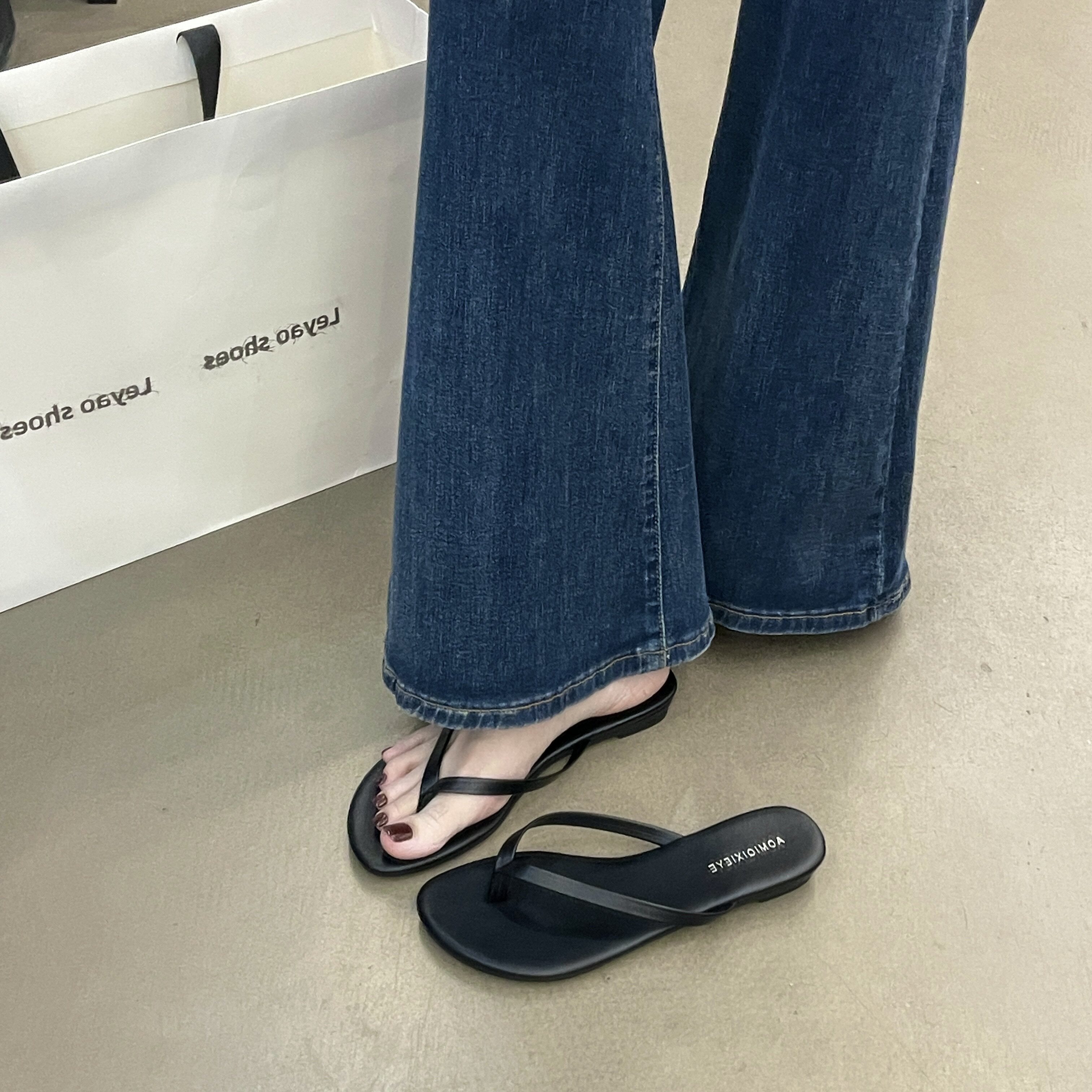 韩版黑色厚底防滑夹趾人字拖女