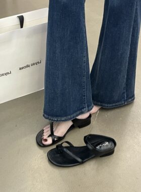 黑色女夏百搭平底夹趾人字拖