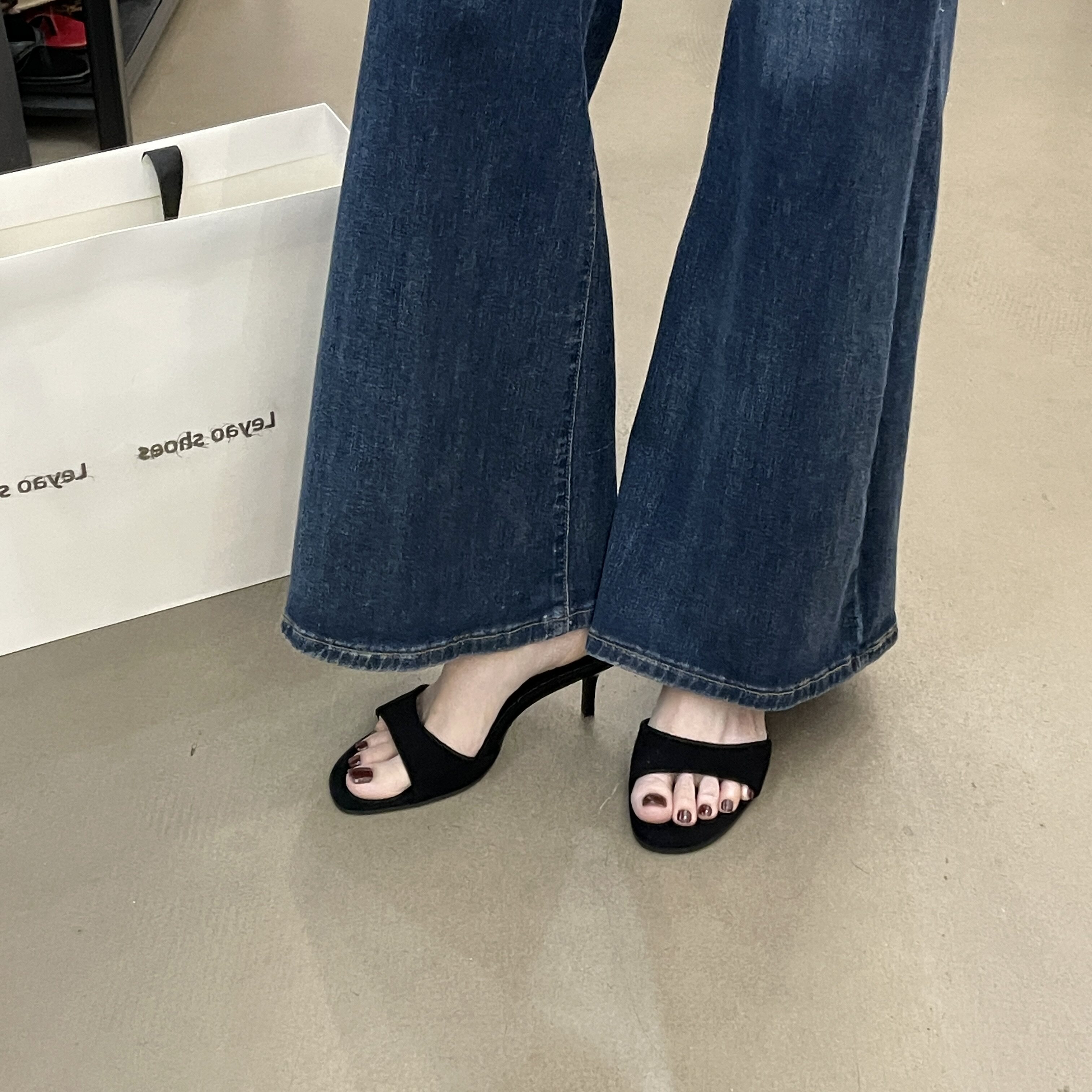 夏季黑色方头细跟显瘦女一字拖