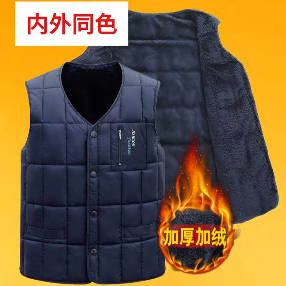 断码清仓秋冬新款男士羽绒棉马甲中老年大码加绒加厚爸爸保暖背心