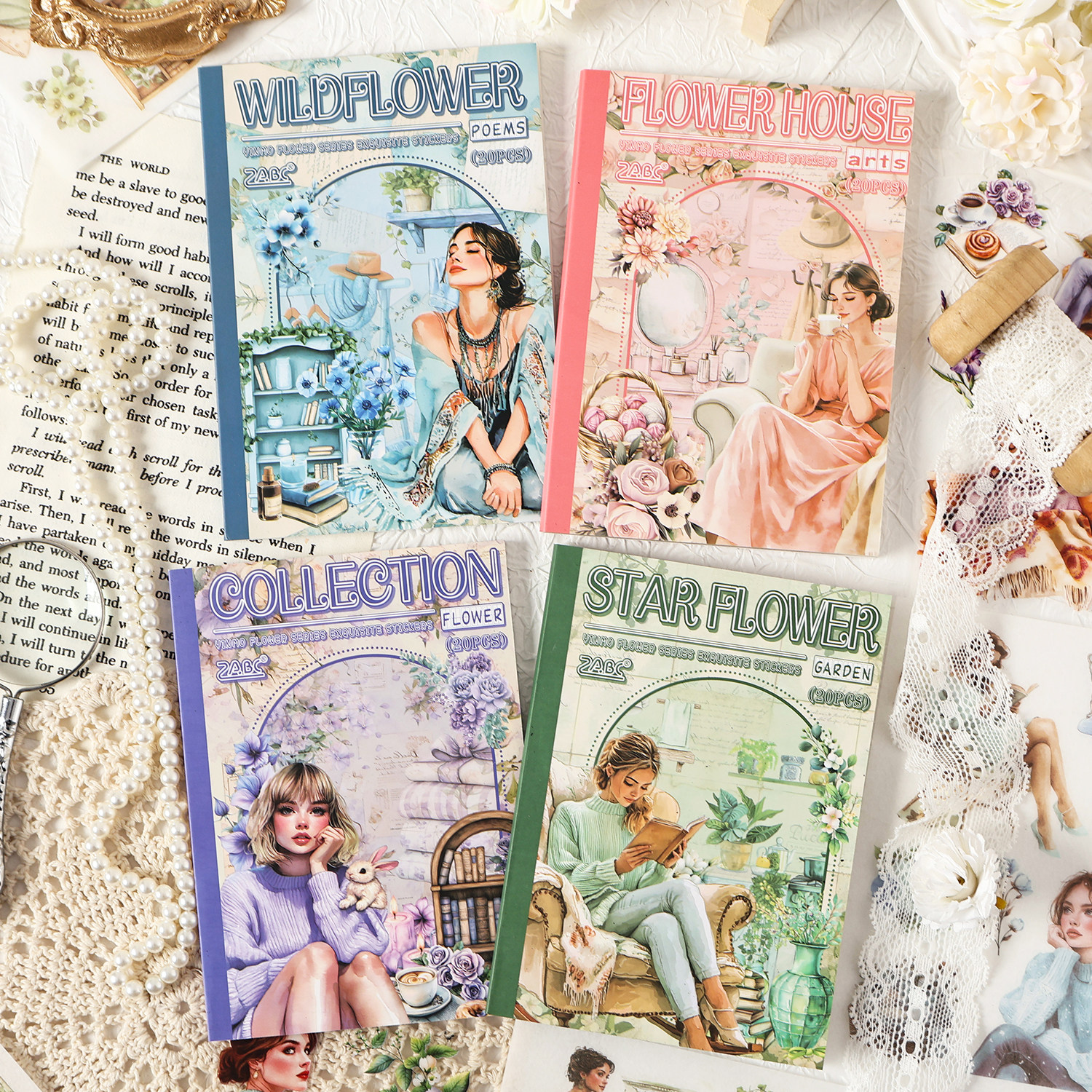 茵陌花蔓系列复古少女人物贴纸