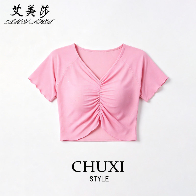 肚皮舞上衣2026春夏新款练功服网纱演出服东方舞蹈服性感短袖上装