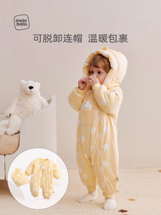 【生态玉米棉】麦拉贝拉婴幼儿夹棉连体衣冬装加厚连帽宝宝外出服