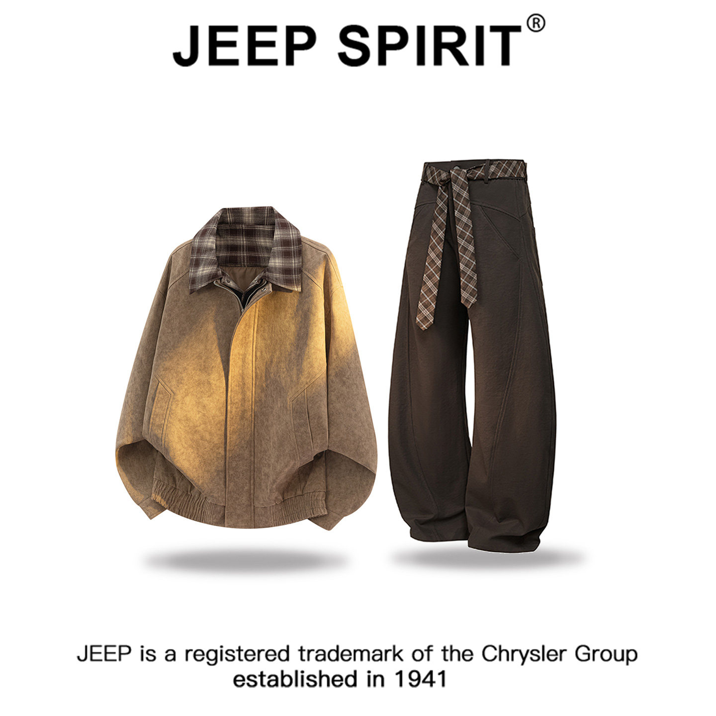 JEEPSPIRIT吉普假两件拼接撞色时尚夹克套装男秋冬宽松休闲裤套装