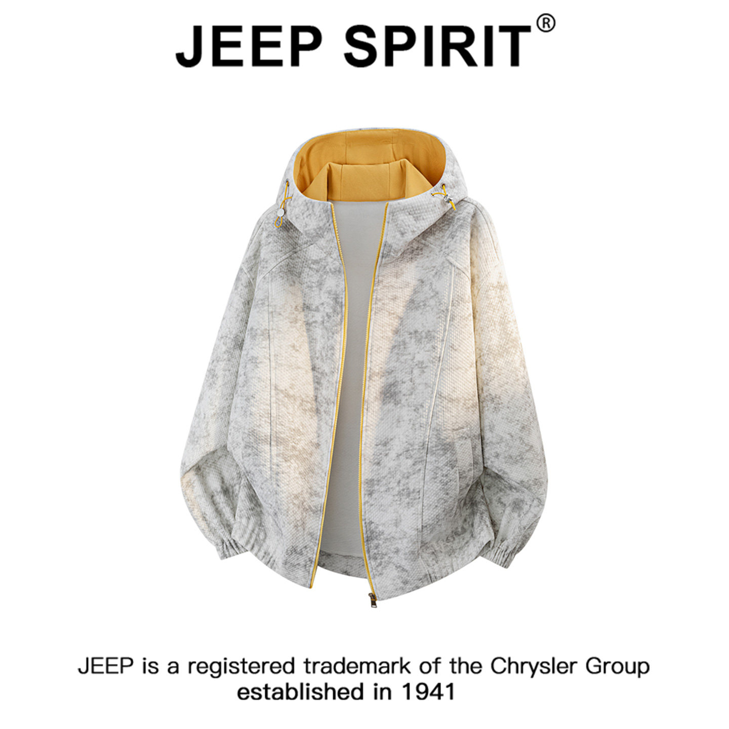 JEEPSPIRIT吉普扎染渐变拼接撞色时尚连帽夹克男秋冬宽松休闲外套