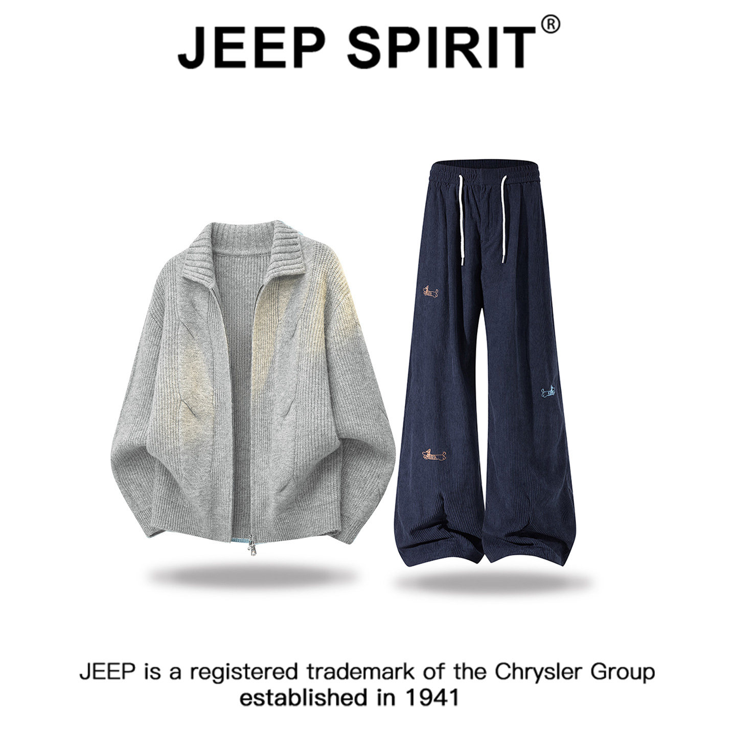 JEEPSPIRIT吉普针织提花时尚开衫毛衣套装男秋冬宽松休闲裤套装男