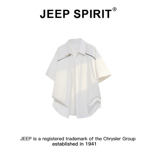 JEEP港风条纹时尚休闲短袖衬衫男