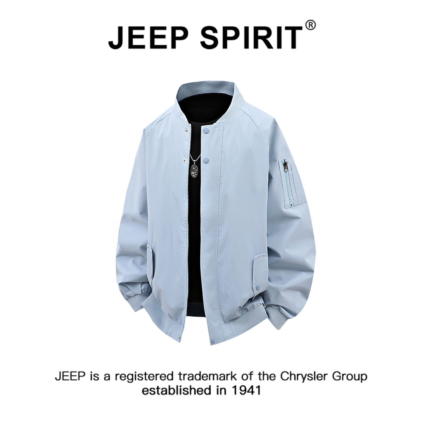 JEEPSPIRIT吉普拼接纯色时尚立领开衫飞行夹克男秋冬宽松休闲夹克