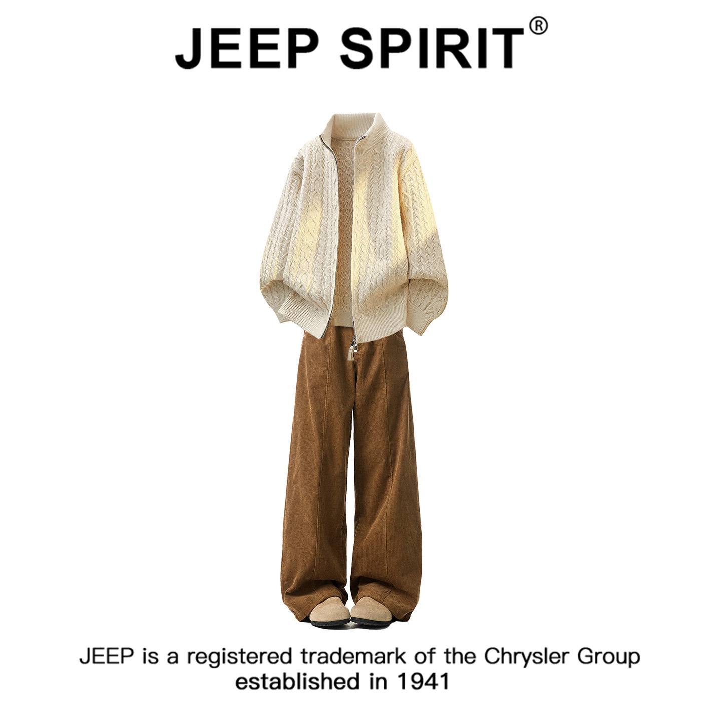 JEEPSPIRIT吉普提花纯色时尚开衫卫衣套装男秋冬宽松休闲裤套装男