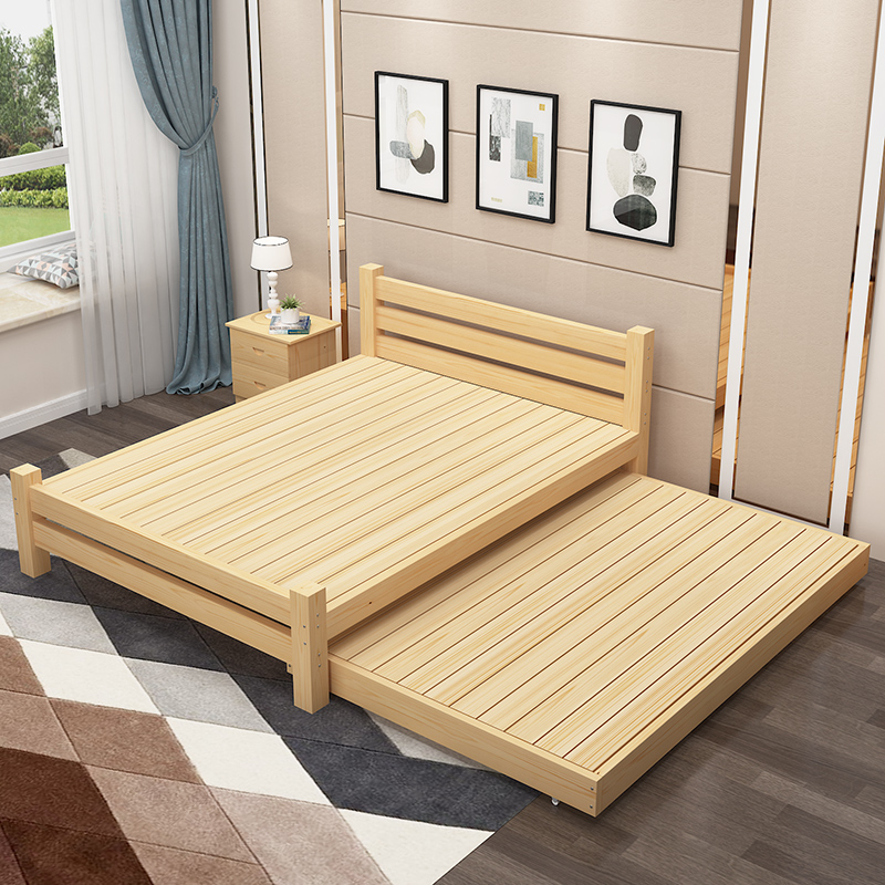 实木床1.8米现代简约床双人床主卧1.5米出租房经济型单人床带拖床