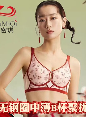 珠密琪6306中薄B杯无钢圈云柔软亲肤软聚拢文胸国风内衣女三排扣